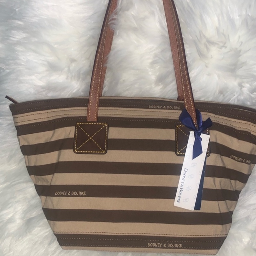 Dooney & Bourke Tan and Brown Striped Tote